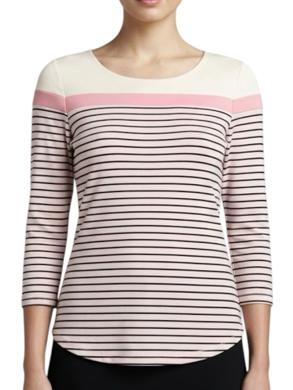 DESIGN LAB Lord & Taylor Striped Block Colour Top 3/4 Sleeves Ivory/Pink Small
